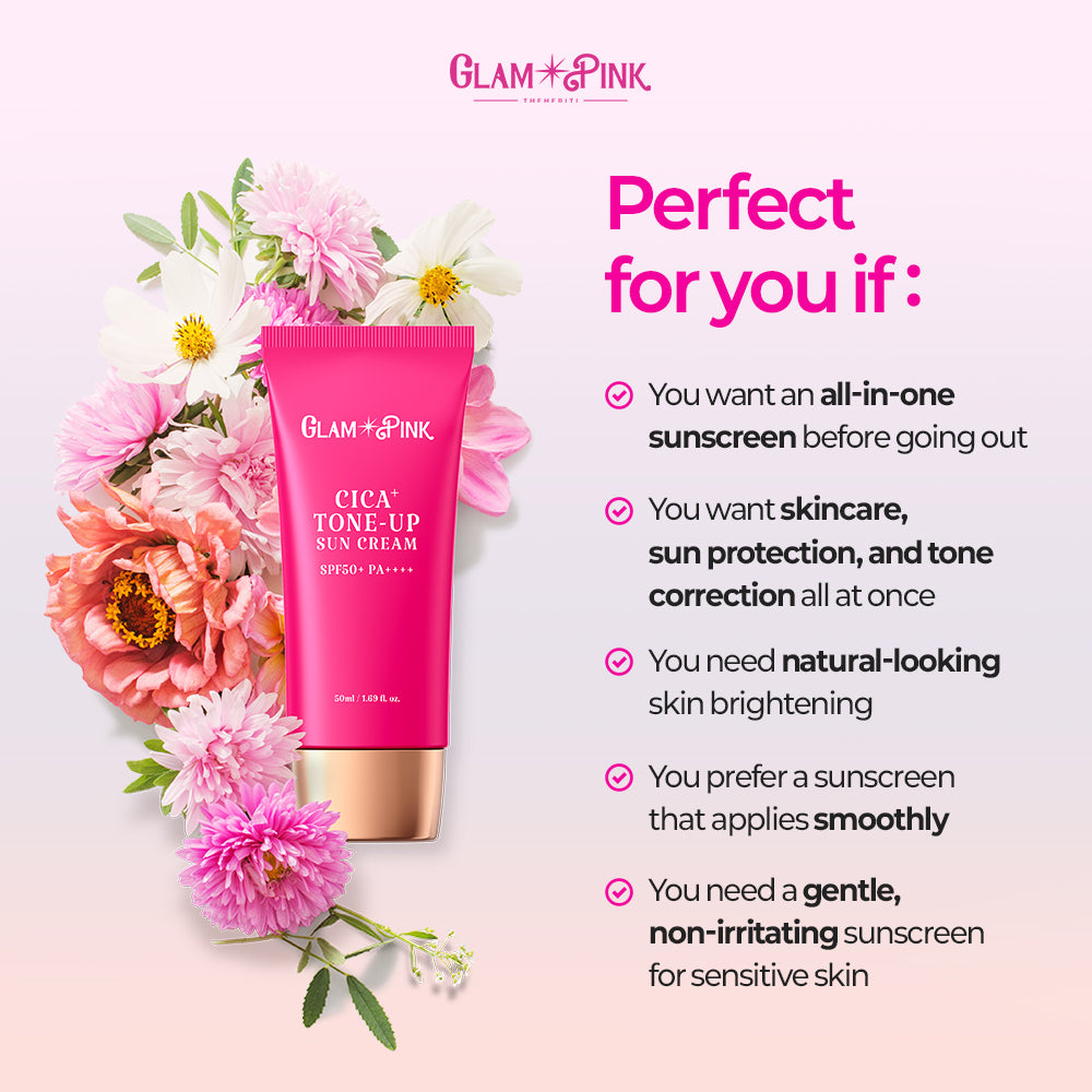 Glam Pink CICA+ Tone-Up Sunscreen 50 ml, SPF 50+ PA++++